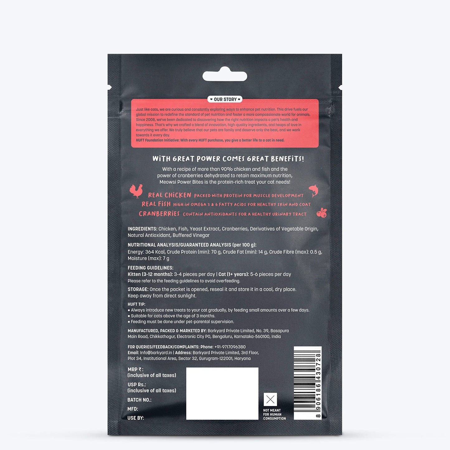 Meowsi by HUFT Chicken, Fish & Cranberry Power Bites Cat Treats - 50 gm