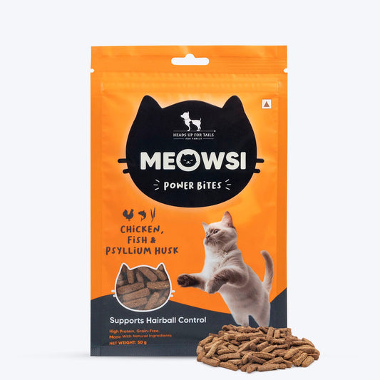 Meowsi by HUFT Chicken, Fish & Psyllium Husk Power Bites Cat Treats - 50 gm