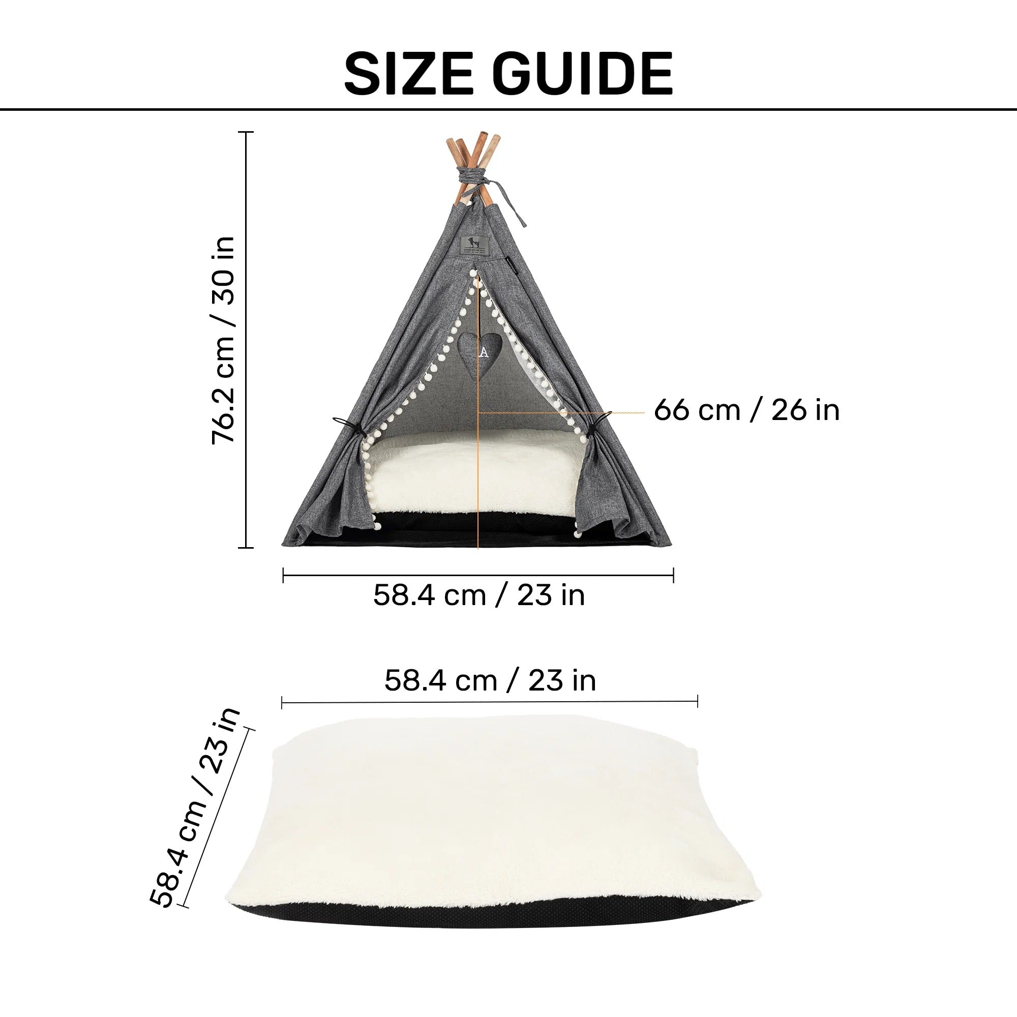 HUFT Cozy Fort Teepee Tent Bed For Dog & Cat - Charcoal Black