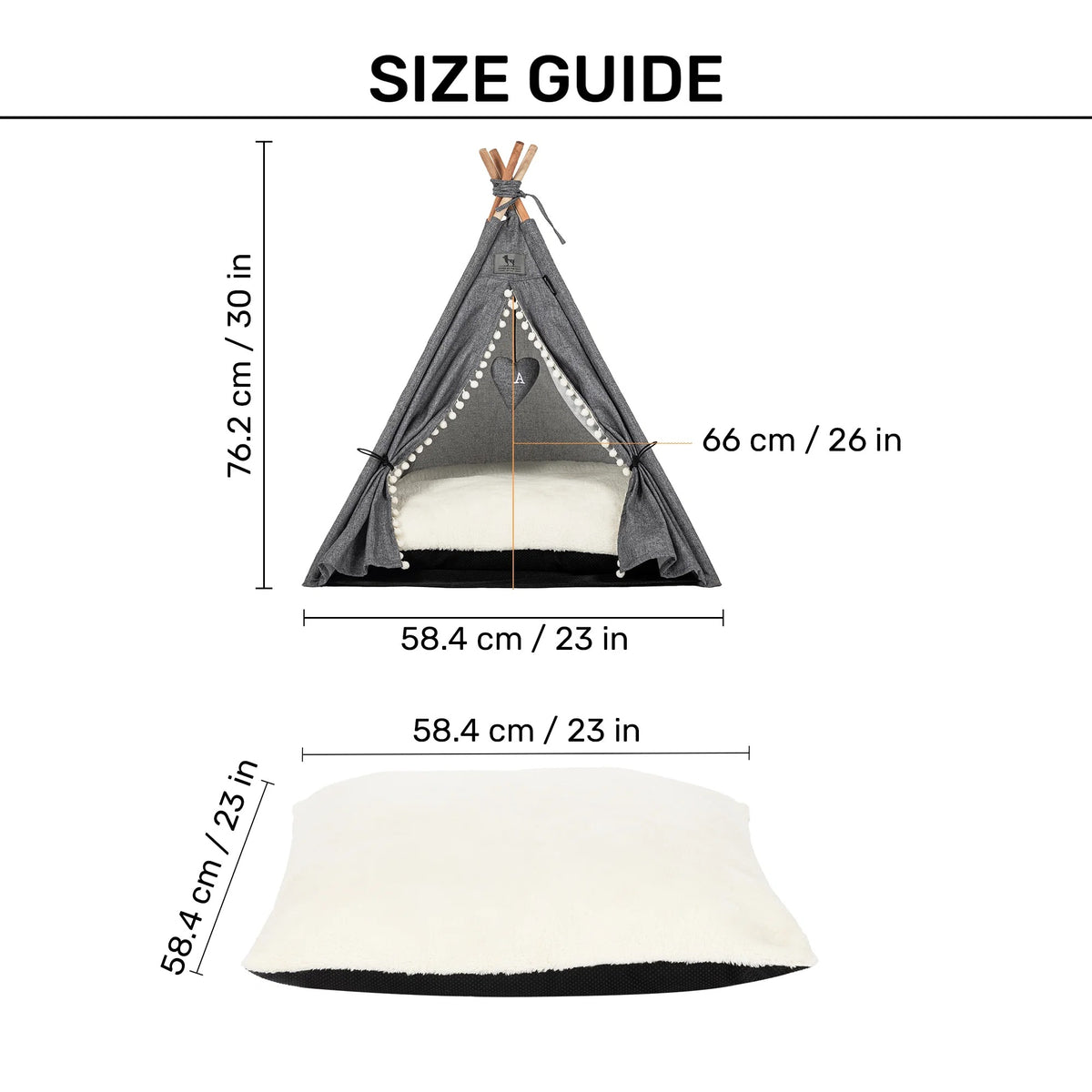 HUFT Cozy Fort Teepee Tent Bed For Dog & Cat - Charcoal Black