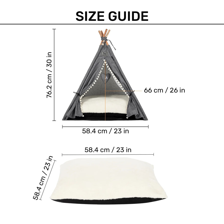 HUFT Cozy Fort Teepee Tent Bed For Dog & Cat - Charcoal Black