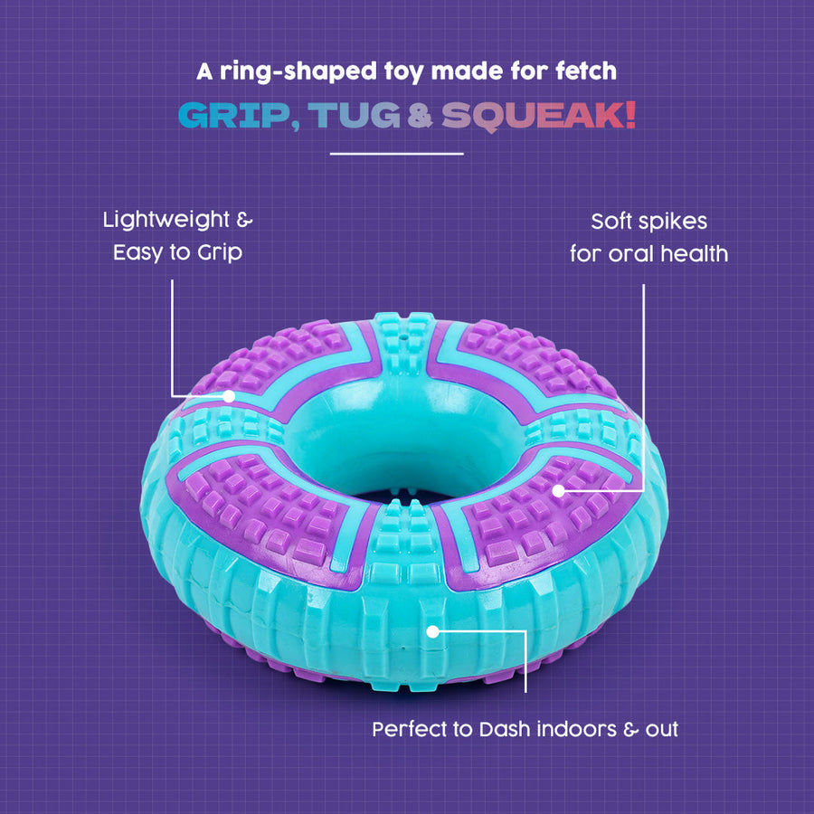 Dash Dog Extreme Play Squeaky Ring Toy For Dog - Blue