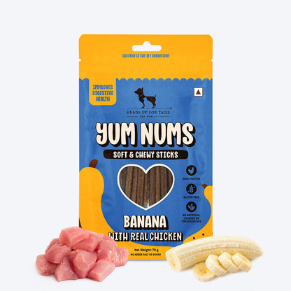 HUFT Yum Nums Banana With Real Chicken Soft & Chewy Sticks Treat For Dogs - 70 g