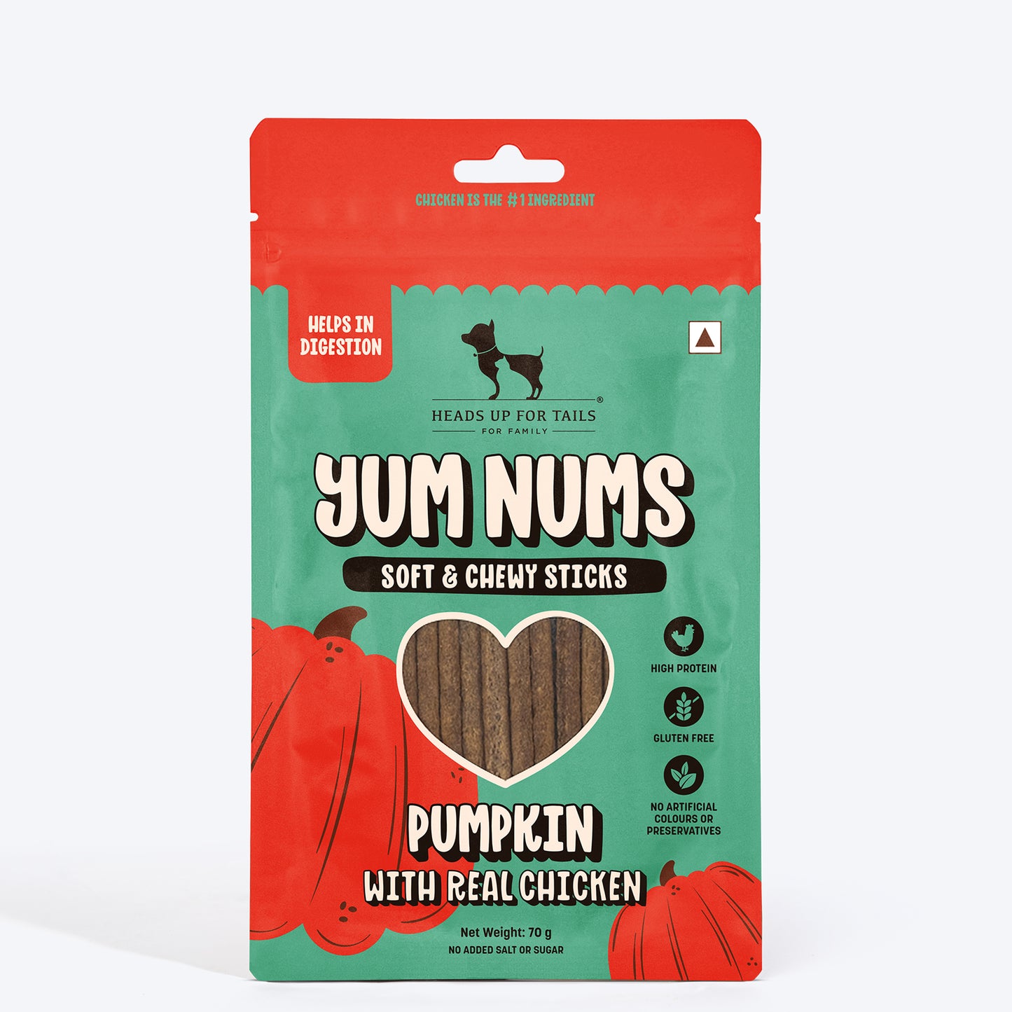 HUFT Yum Nums Pumpkin With Real Chicken Soft & Chewy Sticks Treat For Dogs - 70g