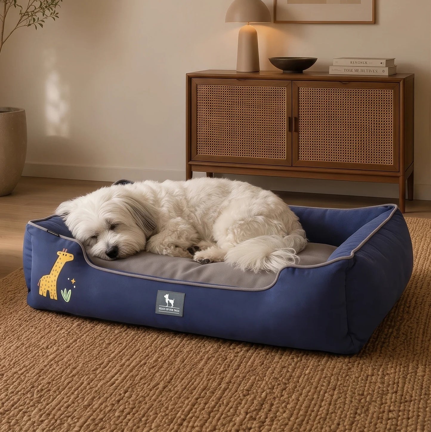 HUFT Giraffe Classic Lounger Bed For Dog - Grey & Navy