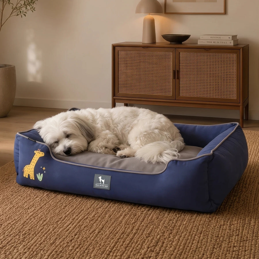 HUFT Giraffe Classic Lounger Bed For Dog - Grey & Navy