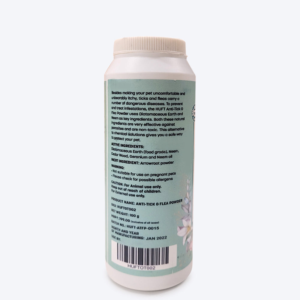 HUFT Natural Anti Tick and Flea Powder for Dogs & Cats - 100 g - Heads Up For Tails