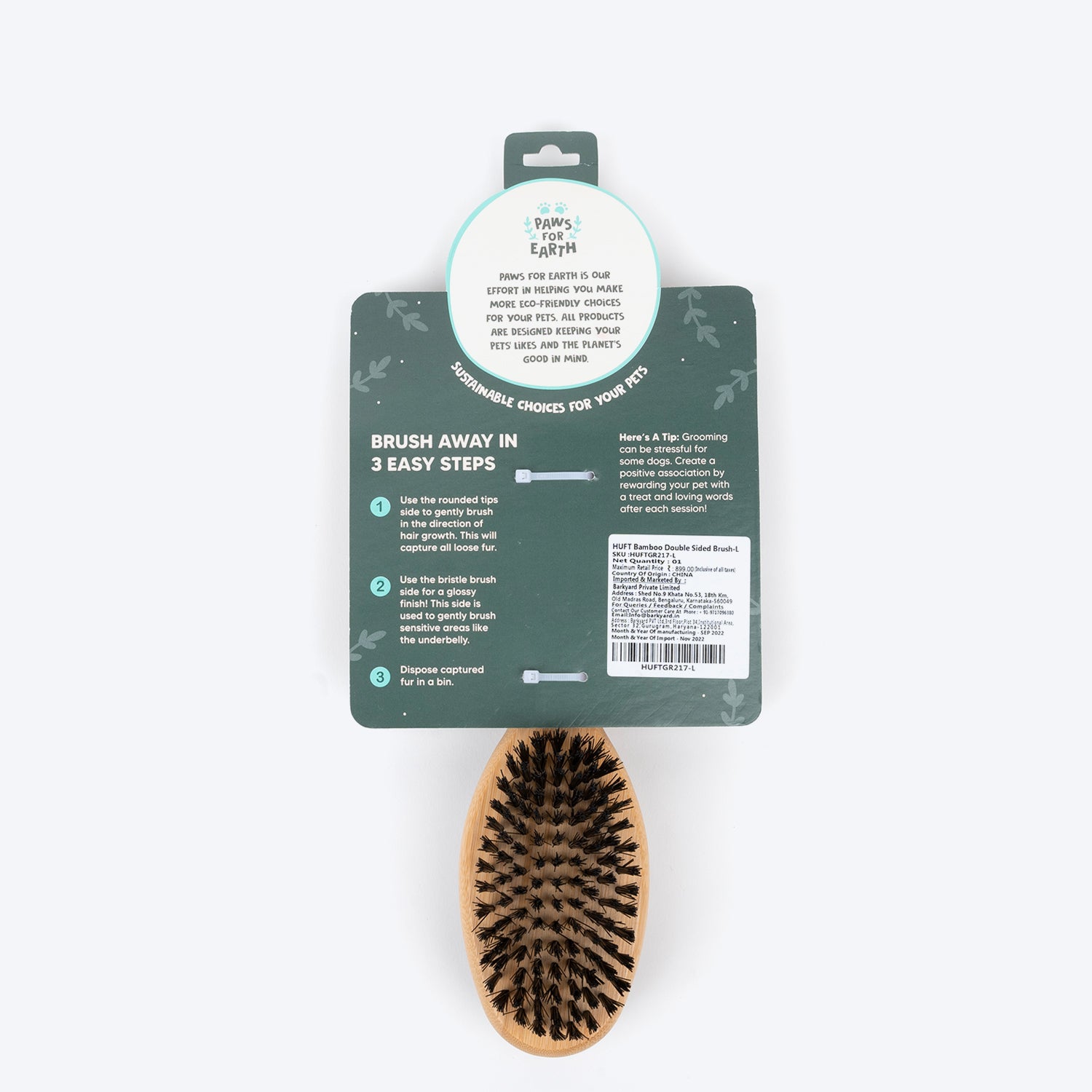 Paws For Earth Bamboo Double Sided Brush For Dogs - Heads Up For Tails