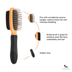 HUFT Double Sided Brush for Dogs & Cats - Orange - Heads Up For Tails
