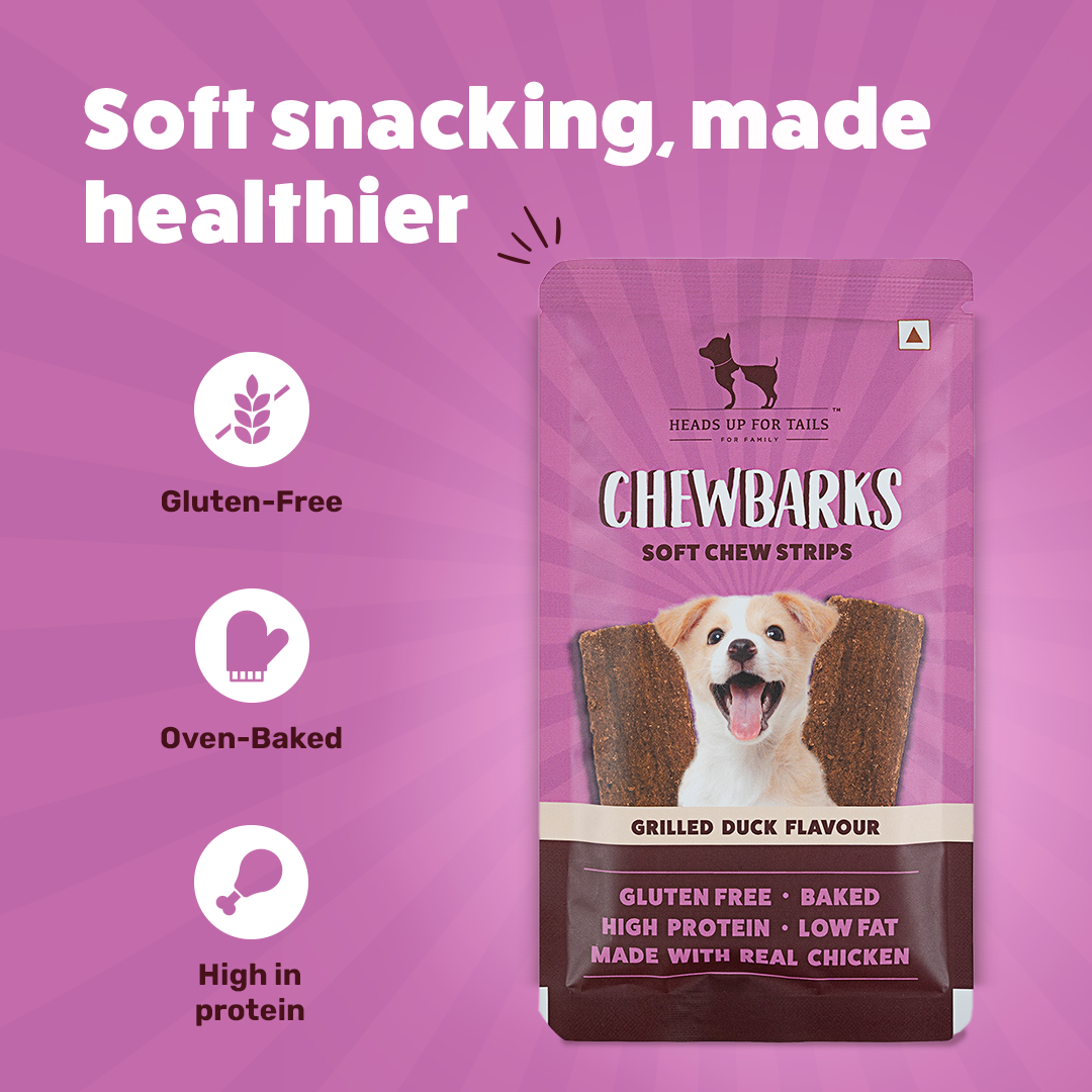 HUFT Chewbarks Grilled Duck Soft Chew Strips Treat For Dogs - 30g - Heads Up For Tails