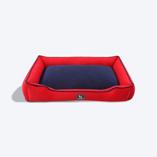 HUFT Classic Lounger Beds For Dogs - Red With Navy - Heads Up For Tails