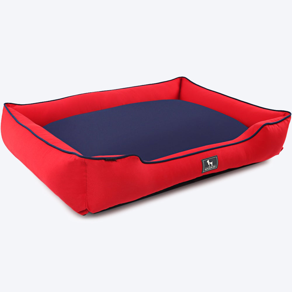 HUFT Classic Lounger Beds For Dogs - Red With Navy - Heads Up For Tails