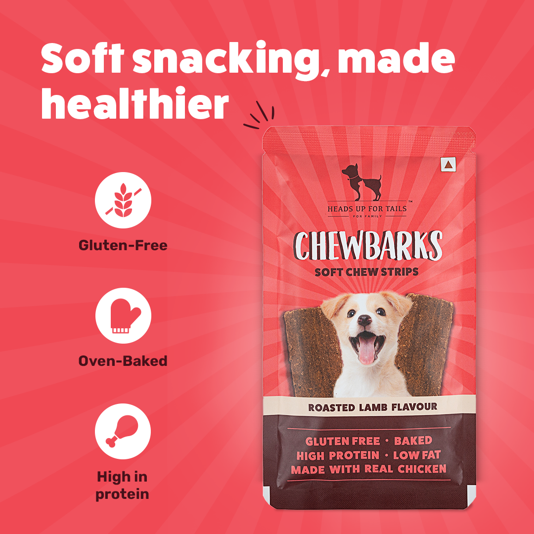 HUFT Chewbarks Roasted Lamb Soft Chew Strips Treat For Dogs - 30g - Heads Up For Tails