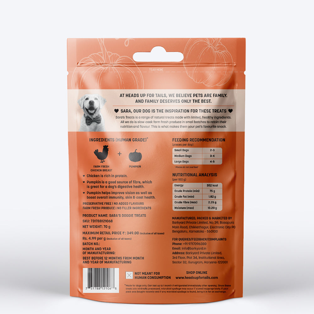 HUFT Sara's Doggie Treats - Chicken Jerky with Pumpkin - 70 g - Heads Up For Tails